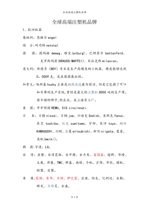 全球高端注塑机品牌
