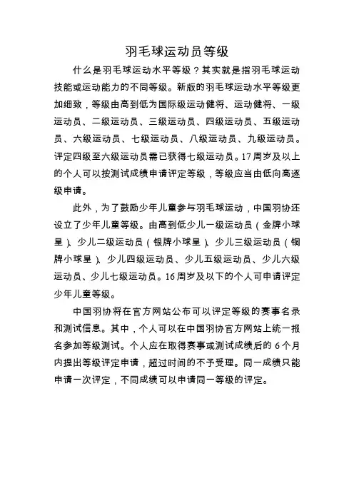 羽毛球运动员等级