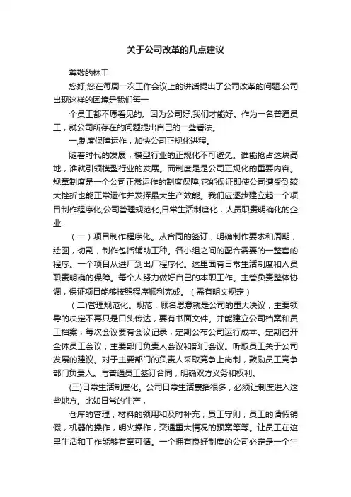 关于公司改革的几点建议