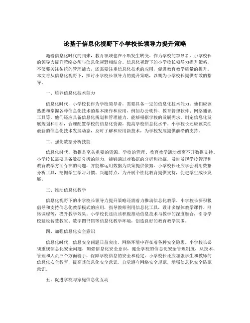 论基于信息化视野下小学校长领导力提升策略