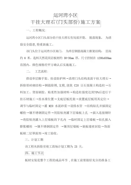 运河湾小区干挂大理石(门头部份)施工方案
