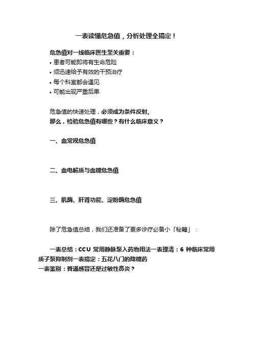 一表读懂危急值，分析处理全搞定！