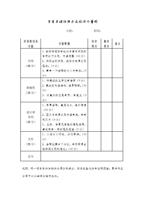 学生演示文稿评价量规