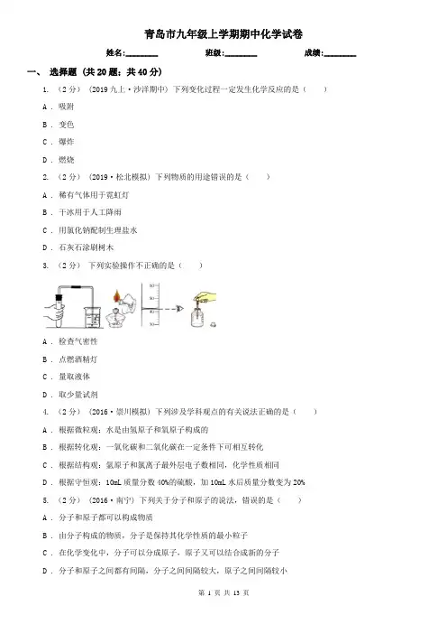 青岛市九年级上学期期中化学试卷