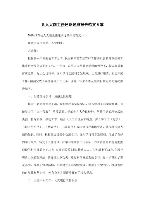 县人大副主任述职述廉报告范文5篇