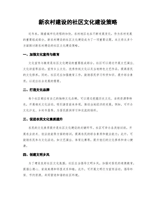 新农村建设的社区文化建设策略