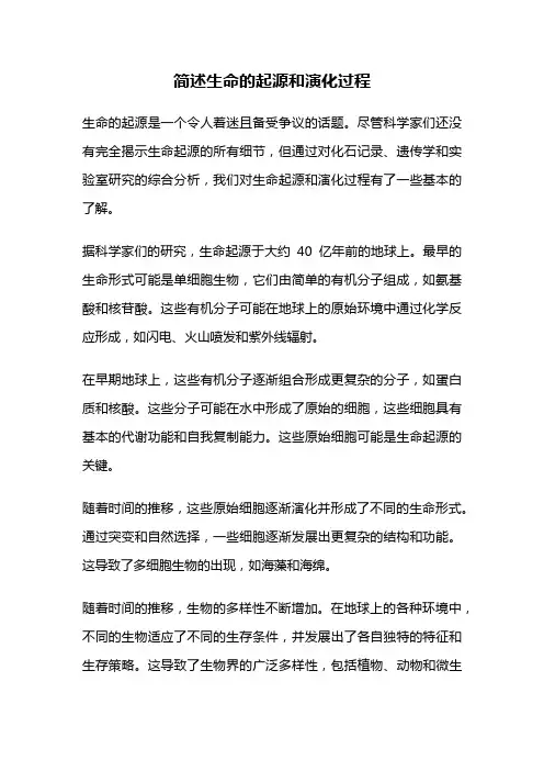 简述生命的起源和演化过程
