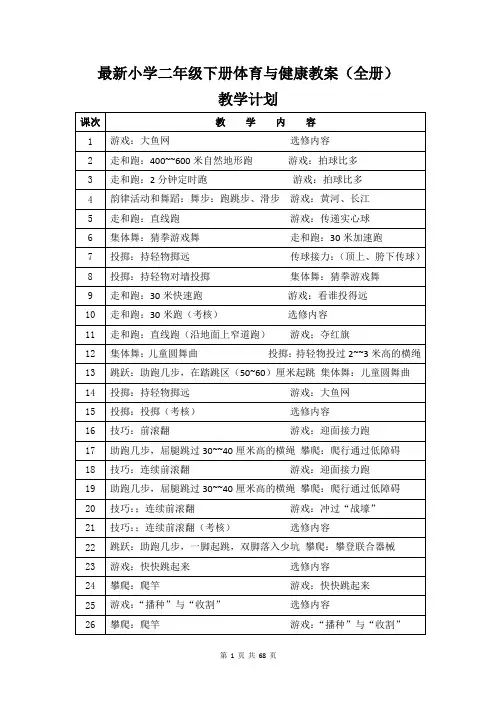 最新小学二年级下册体育与健康教案(全册)