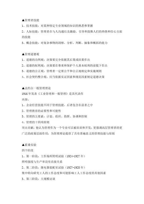 工商管理专业管理学期末知识点总结