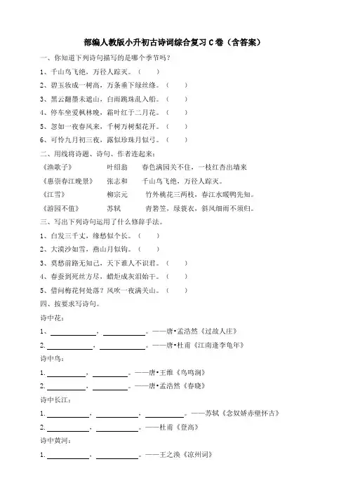 部编人教小升初古诗词综合复习C卷(含答案)