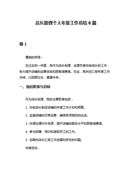 店长助理个人年度工作总结6篇