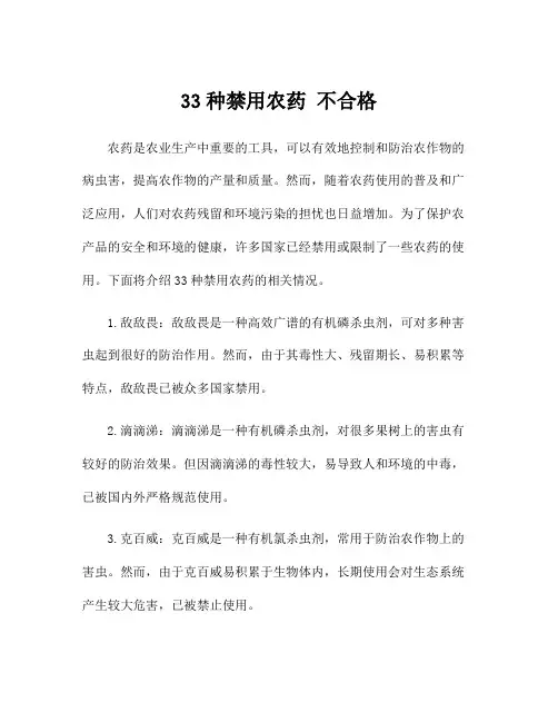 33种禁用农药 不合格