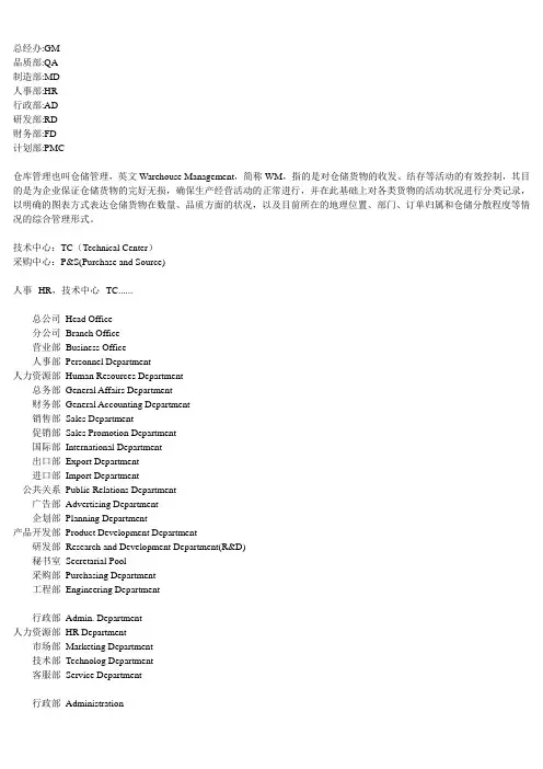 公司企业部门英文代码(免费)
