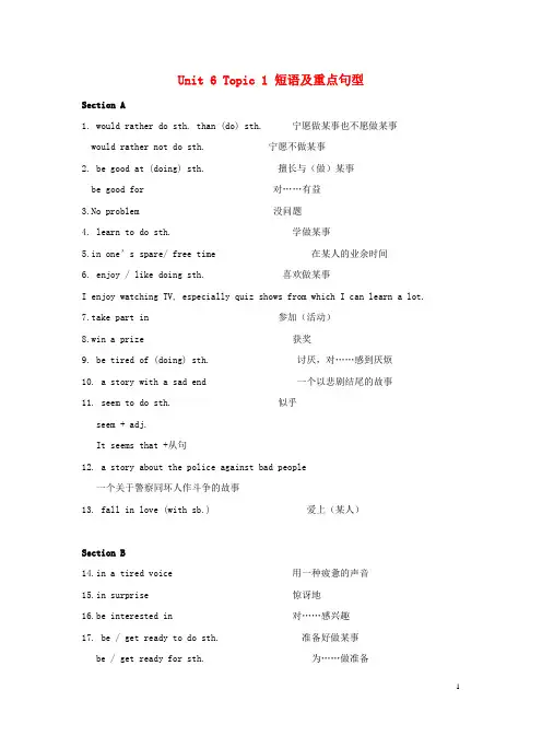 部编版2020九年级英语下册 Unit 6  重点词组与句型 (新版)仁爱版