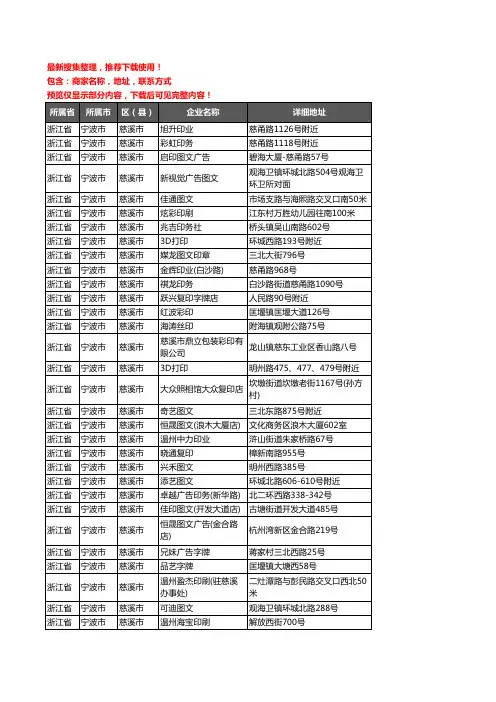 新版浙江省宁波市慈溪市打印企业公司商家户名录单联系方式地址大全132家