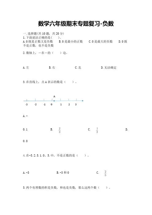 数学六年级期末专题复习-负数带答案(满分必刷)