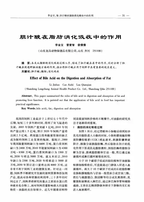 胆汁酸在脂肪消化吸收中的作用