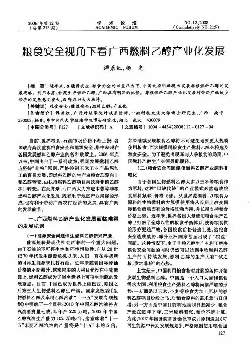 粮食安全视角下看广西燃料乙醇产业化发展
