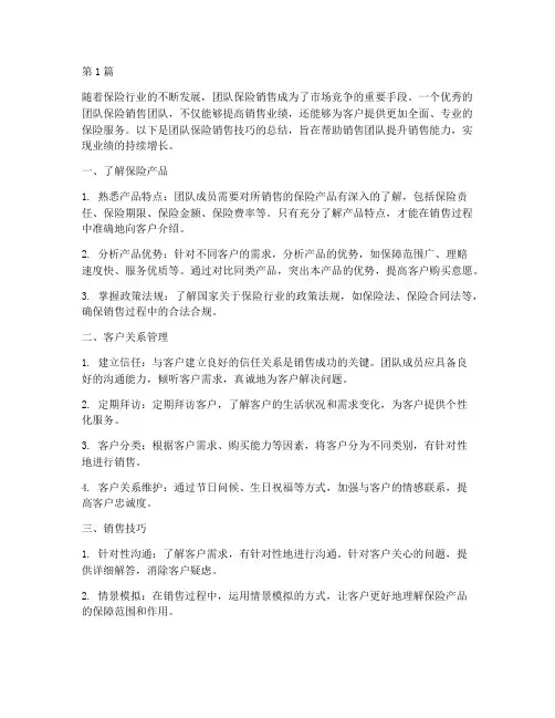 团队保险销售技巧总结(3篇)