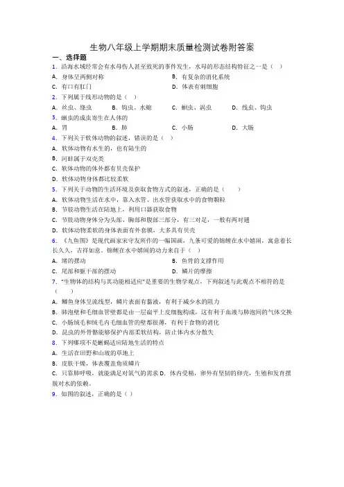 生物八年级上学期期末质量检测试卷附答案