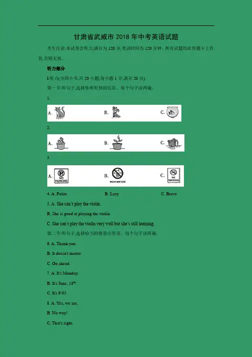 【英语】2018年甘肃省武威市中考试题