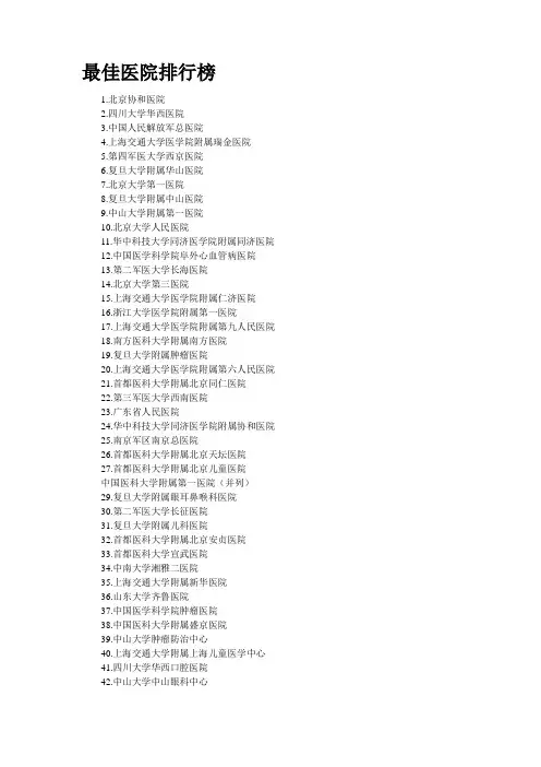 复旦大学医院管理研究所发布中国最佳医院排行榜