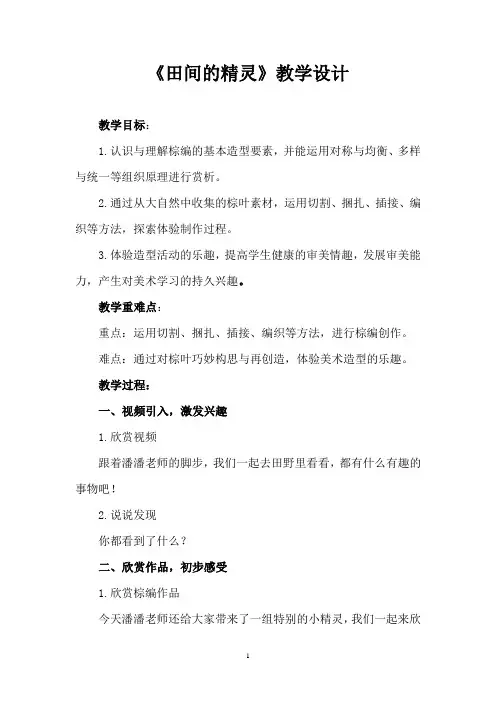 湘美版六年级美术上册 《田间的精灵》(教案)