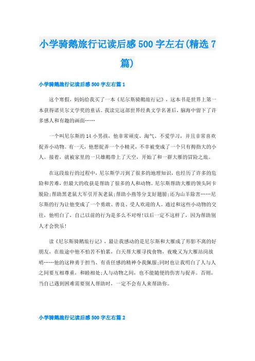 小学骑鹅旅行记读后感500字左右(精选7篇)