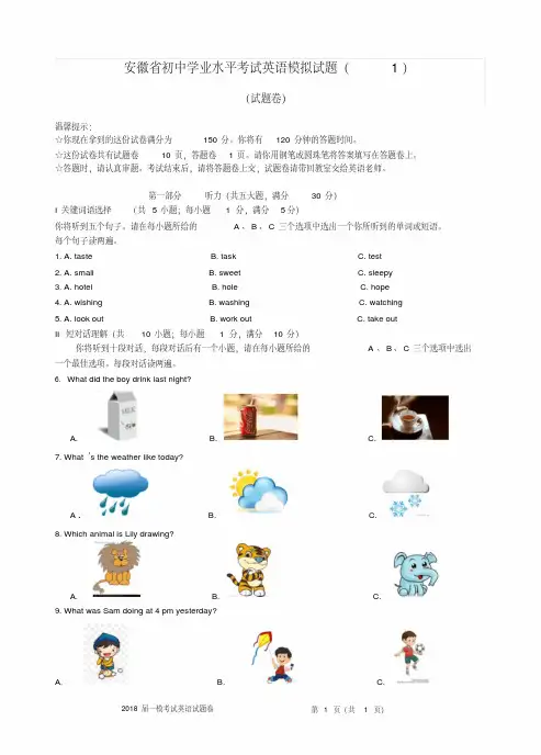 2018年安徽省中考英语模拟试卷