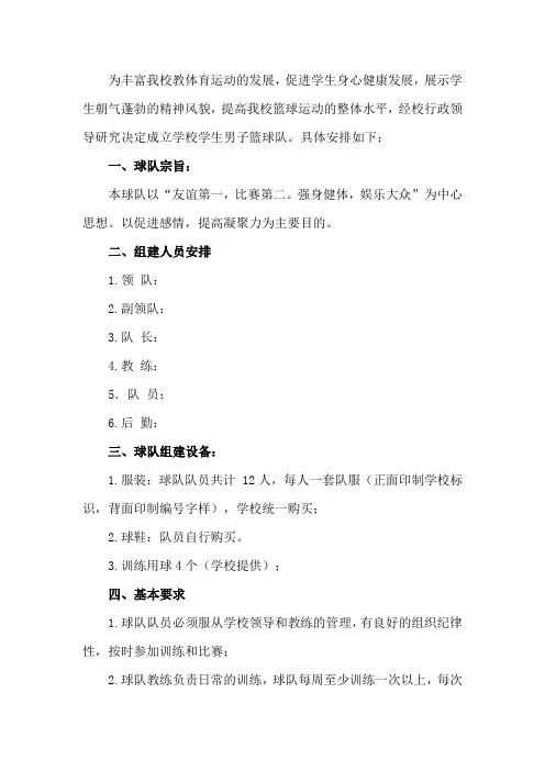 组建篮球队计划