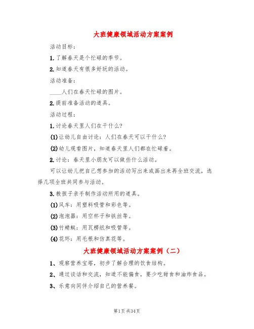 大班健康领域活动方案案例(20篇)