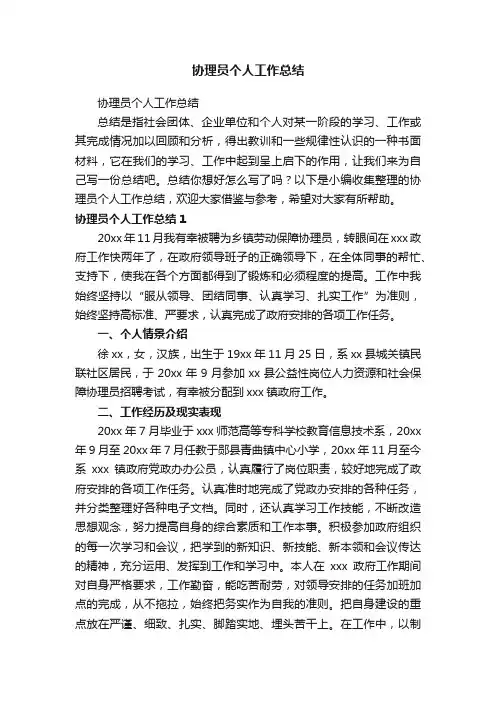 协理员个人工作总结