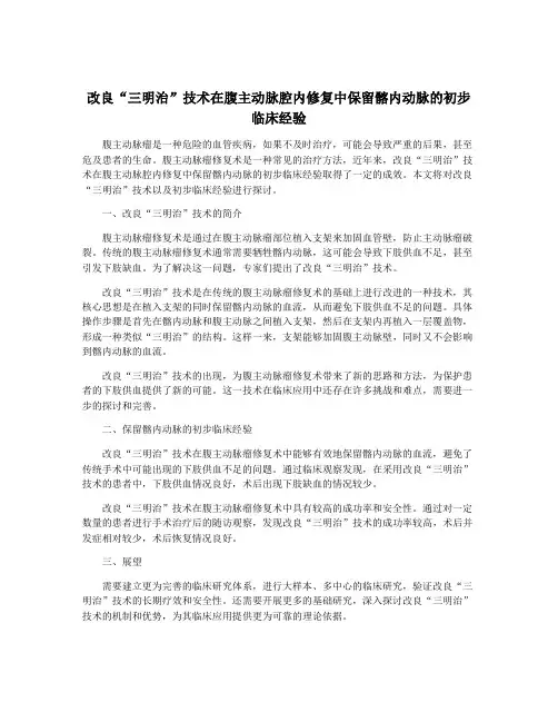 改良“三明治”技术在腹主动脉腔内修复中保留髂内动脉的初步临床经验
