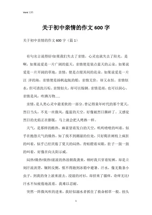 关于初中亲情的作文600字