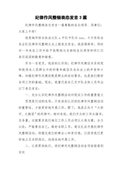 纪律作风整顿表态发言3篇