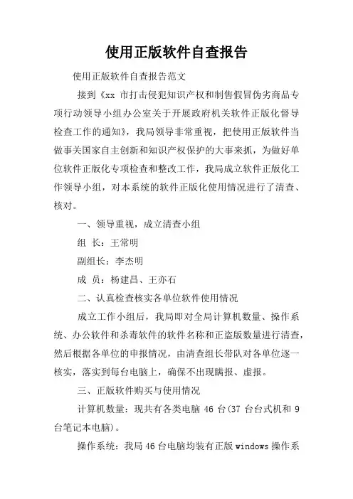 使用正版软件自查报告