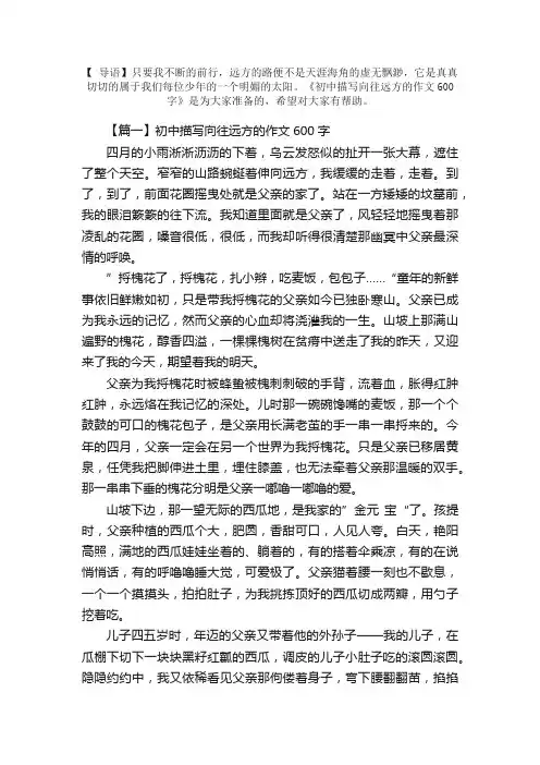 初中描写向往远方的作文600字