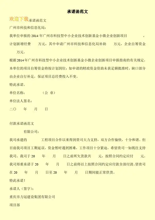 承诺函范文
