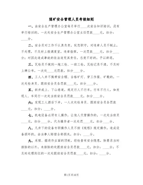 煤矿安全管理人员考核细则（5篇）