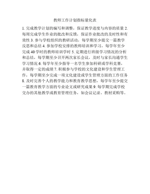 教师工作计划指标量化表