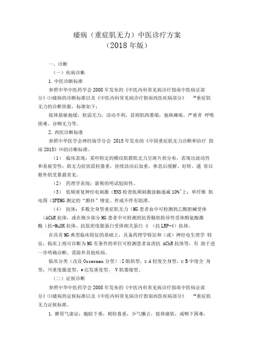 痿病(重症肌无力)中医诊疗方案