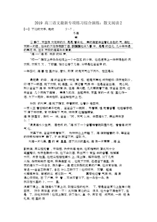 2019高三语文专项练习综合演练：散文阅读2