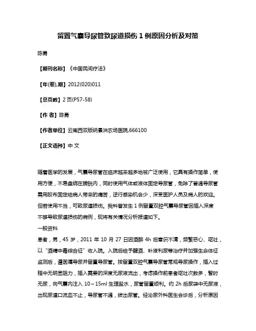留置气囊导尿管致尿道损伤1例原因分析及对策