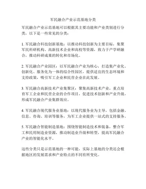 军民融合产业示范基地分类