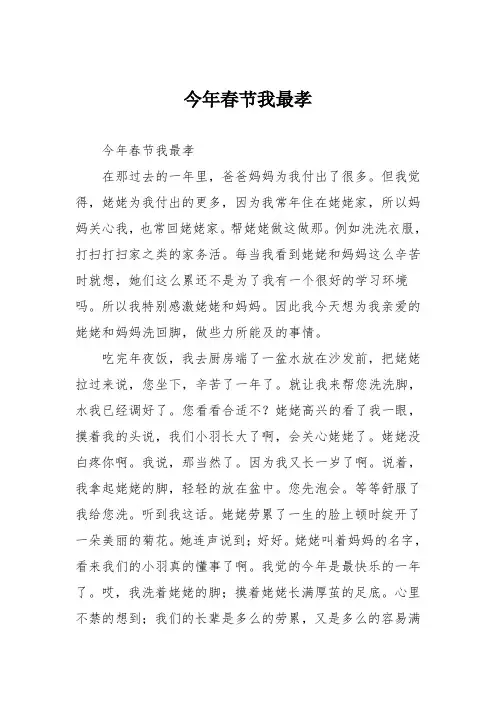 初中议论文作文：今年春节我最孝