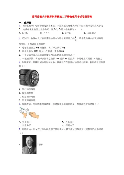 苏科苏教八年级苏科苏教初二下册物理月考试卷及答案 (2)