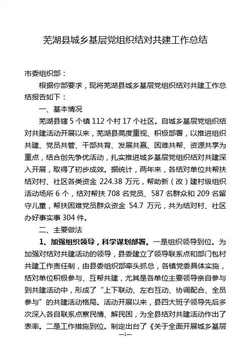 芜湖县城乡基层党组织结对共建工作总结
