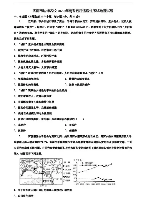 济南市达标名校2020年高考五月适应性考试地理试题含解析