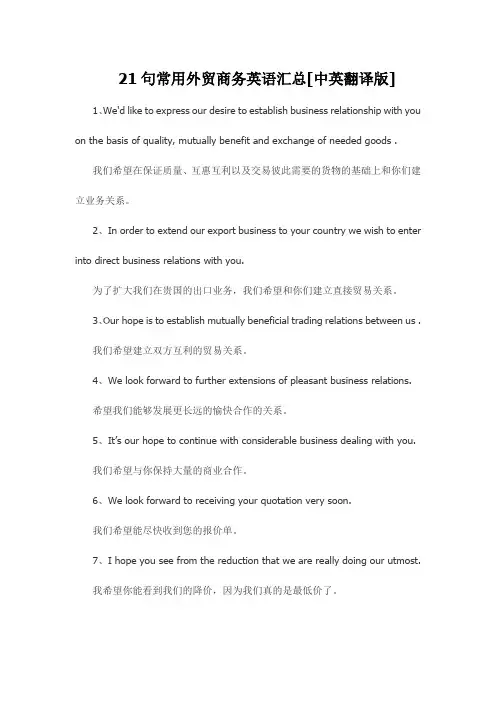 21句常用外贸商务英语汇总[中英翻译版]