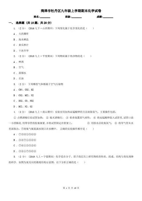 菏泽市牡丹区九年级上学期期末化学试卷